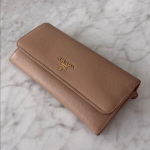 Prada Saffiano Blush Neutral Pink Leather Long Wallet